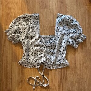 White Puff Sleeve Ruched Blouse